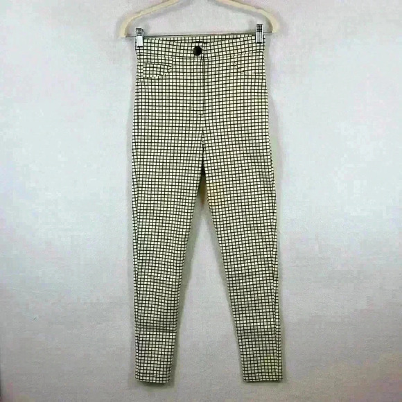 Zara Women’s Leggings / Pants Size Medium Black and Cream Plaid - Picture 1 of 9